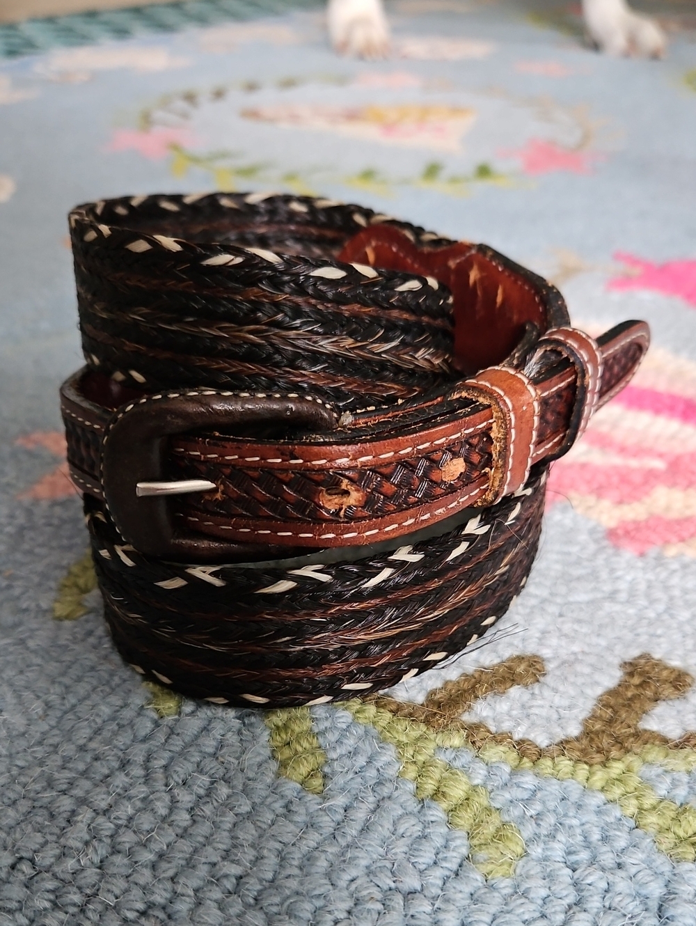 Tony Lama Braided Brown and Black Leather Belt with Cream Accent